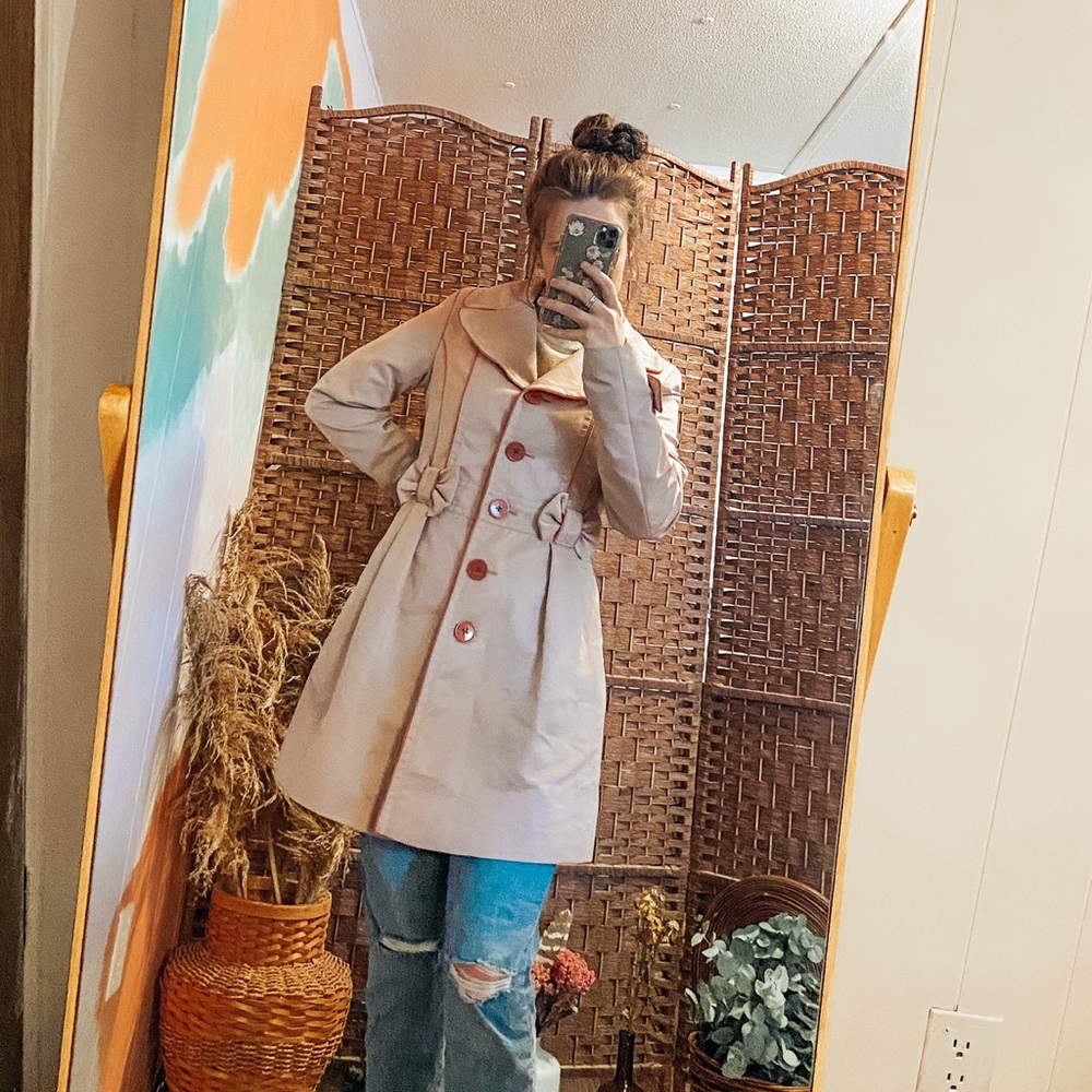 Kenzie Tan Bow Trench Coat